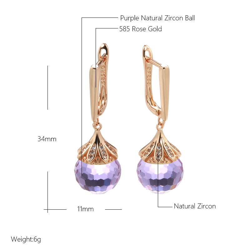 New Fashion Rose Gold Round Purple Crystal Ball Drop Earrings For Women Wedding Party Luxury Trendy Daily Jewelry