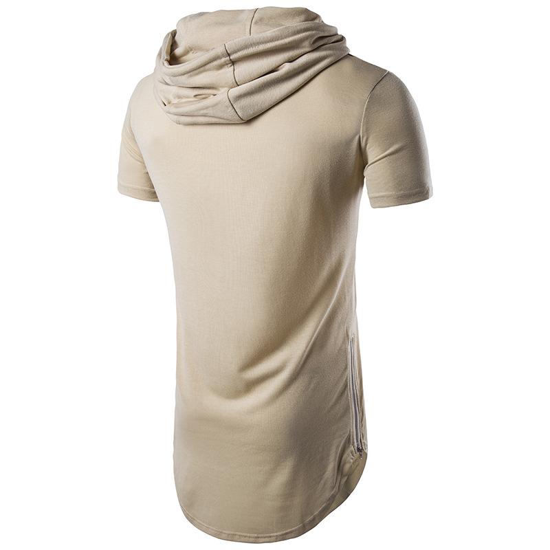 Men's T-shirt Hooded Zipper Decoration Medium Long Round Neck Base T-shirt