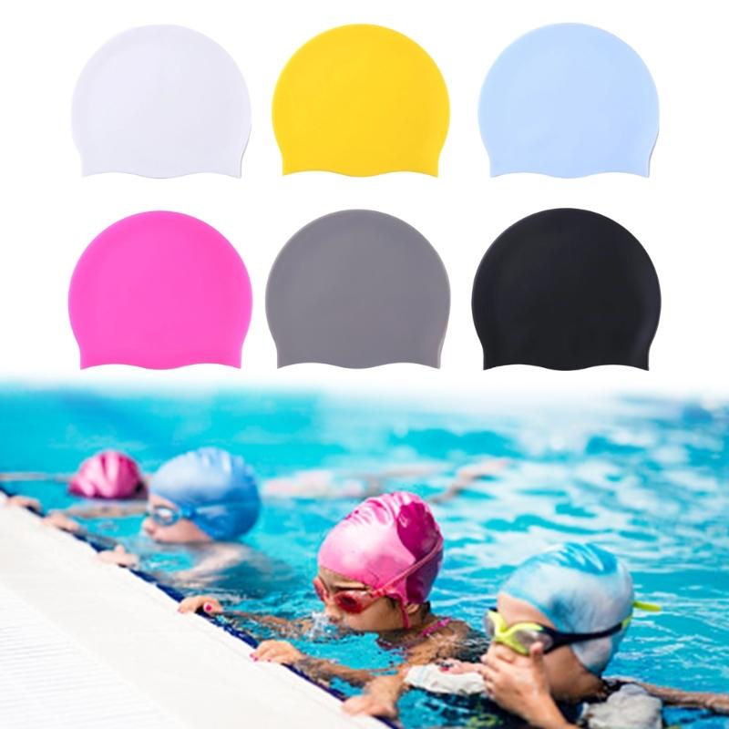 Plain Color Swimming Hat Protect Ears & Long Hair Swim Pool Hat Waterproofed Hat Suitable for Pool Beach and Water Sports