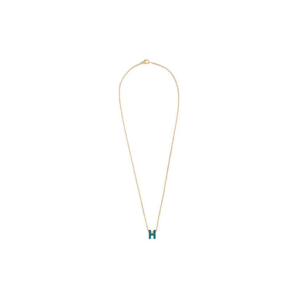 Hermes Mini Pop H Pendant Necklace Unisex Necklace Denim-Blue Gold H147992F 79