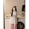 Women's Cartoon Style Autumn Pajamas Set - Long Sleeve, Long Pants, Wearable Outdoors, Imitation Cotton and Pure Cotton Fabric