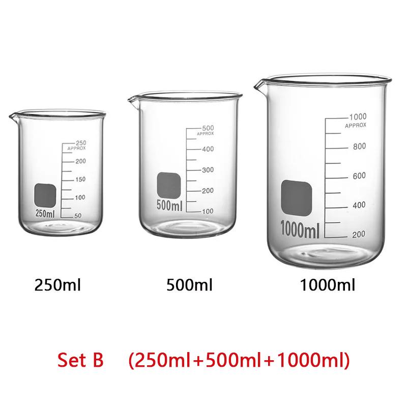 3pcs Glass Measuring Cup Set Clear Scale Cup Heat-resistant Beaker Kitchen Baking Measuring Cup Set Laboratory Container Jugs