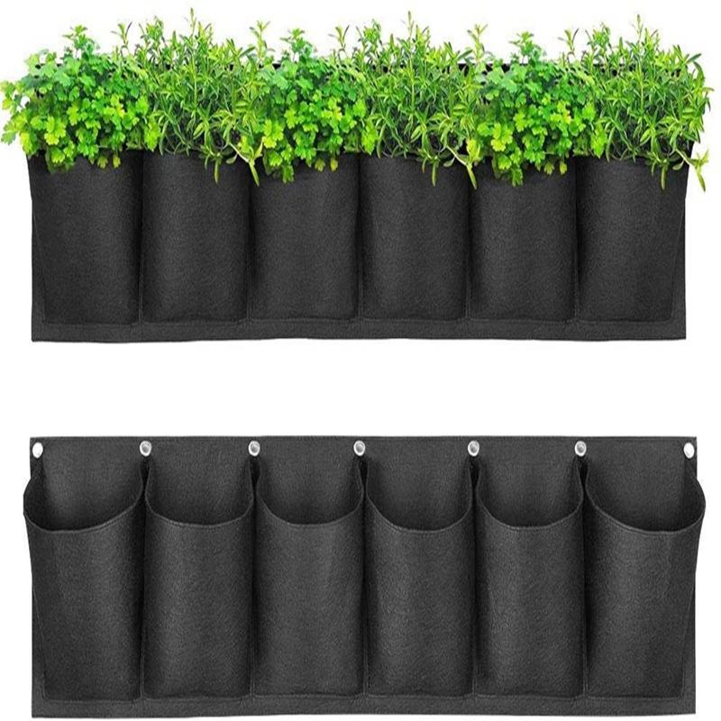 Horizontal 4/6 Pocket Hanging Grow Bag Garden Flower Pot Planter Layout Waterproof Vertical Wall Hanging Planting Bags (as the picture,1pc)
