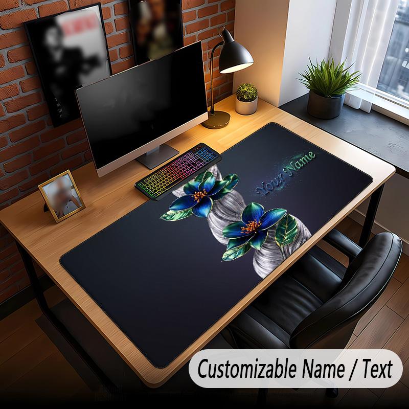 Rose Floral Theme Custom Mouse Pad Personalized With Name Text Customized Desk Mat For Office Home Decor