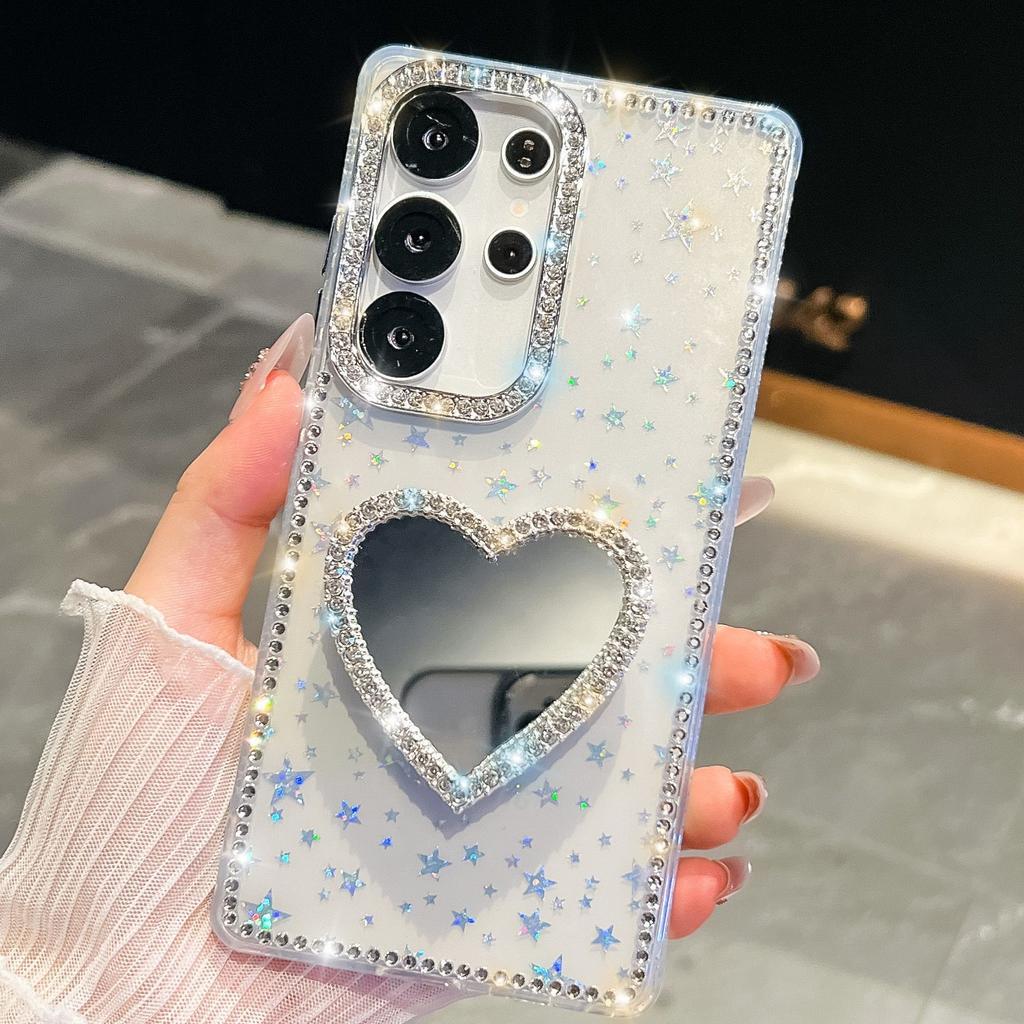 A37 Love Mirror Holder Suitable for Samsung S26Ultra Mobile Phone Case Flash Diamond S25 Flash Powder A56 Jacket