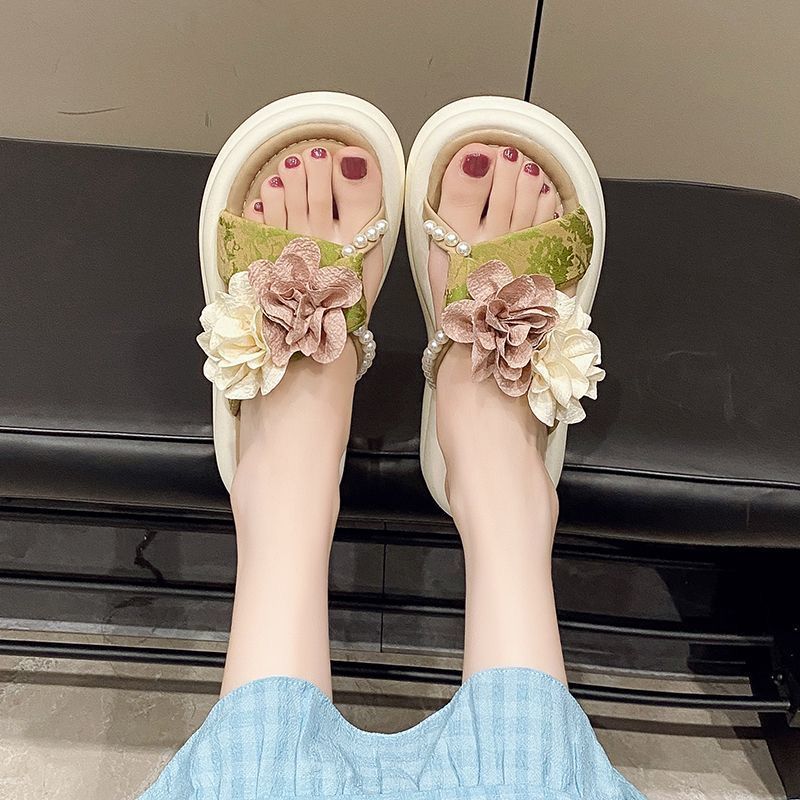 Fashion Women's Platform Sandals 2025 Summer Fashion Flower Skirt Outdoor Slippers Height Increase Lightweight Comfortable Flat Shoes