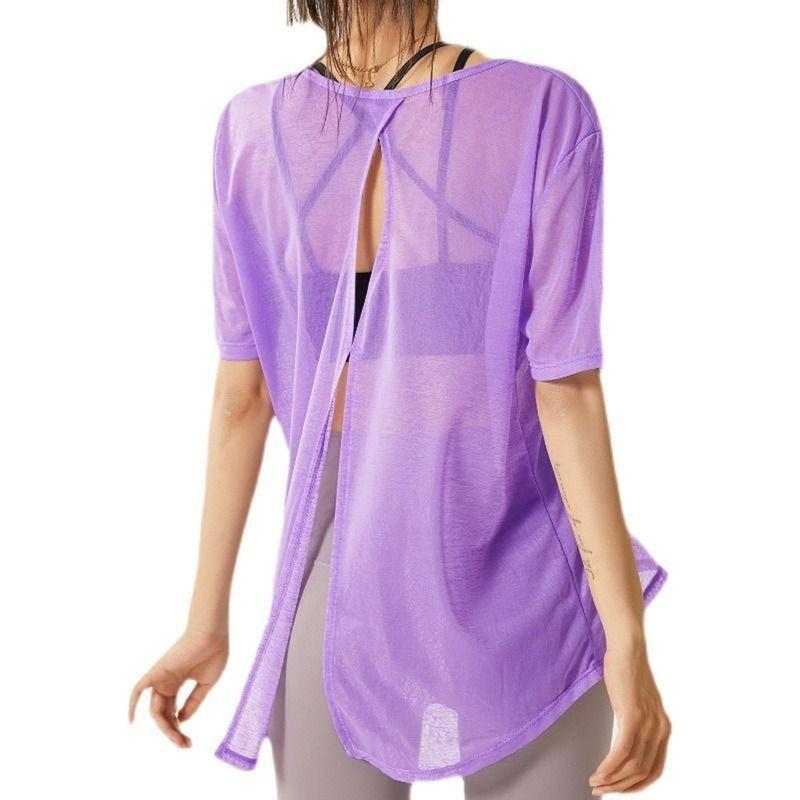 

Новое поступление Куртка для йоги Женская Свободная Прилегающая Тренировочная Блузка Профессиональная Беговая Фитнес Футболка с коротким рукавом Дышащая Спортивная футболка Лето Purple XL (62.50kg -67.50kg)