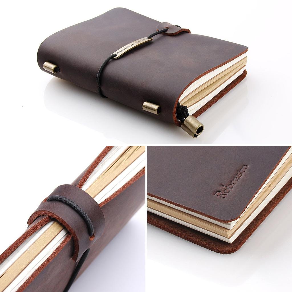 Robrasim Handmade Vintage Leather Pocket-Sized Interchangeable Notebook with Fountain Pen Compatible, 5.2" x 4