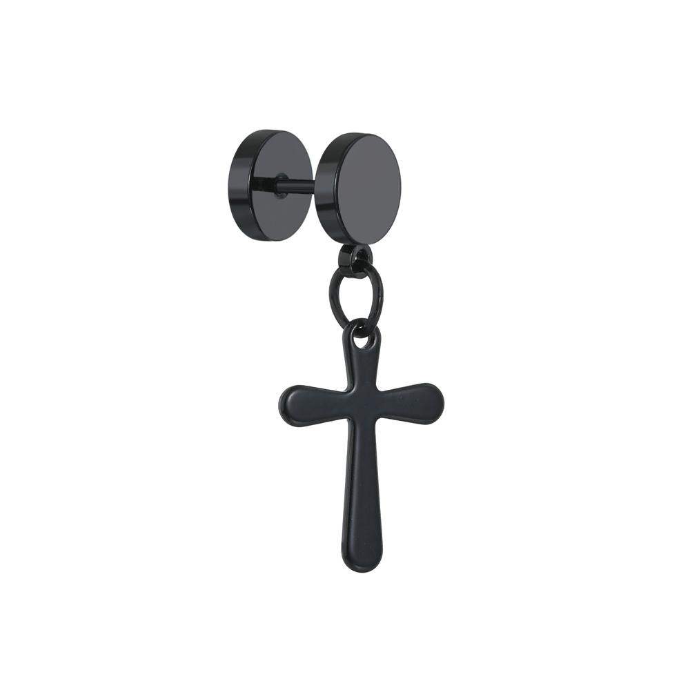 WKOUD Punk Black Multiple Styles Stainless/Titanium Steel Stud Cross Earrings Men Women Gothic Street Pop Hip Hop Ear Jewelry