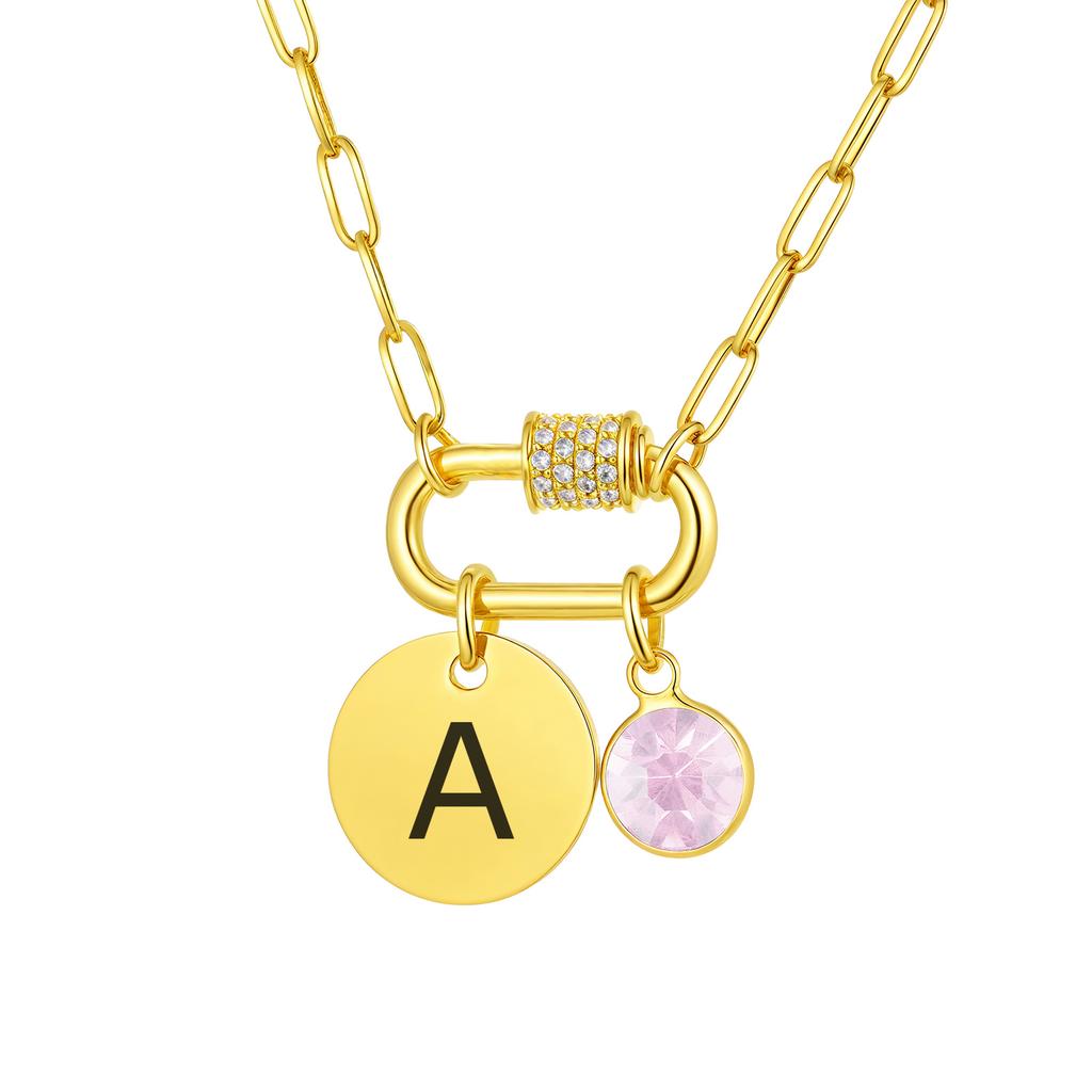 Vnox Stainless Steel Women Necklace Free Engraving Round Brand Twelve Birthstones Pendent Necklace Birthday Mother's Day Gift