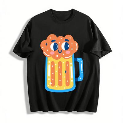 Cute Funny Beer Mug Print T-shirt Unisex Summer Casual Street Style Loose Breathable Cotton Top Pure Cotton T-shirt
