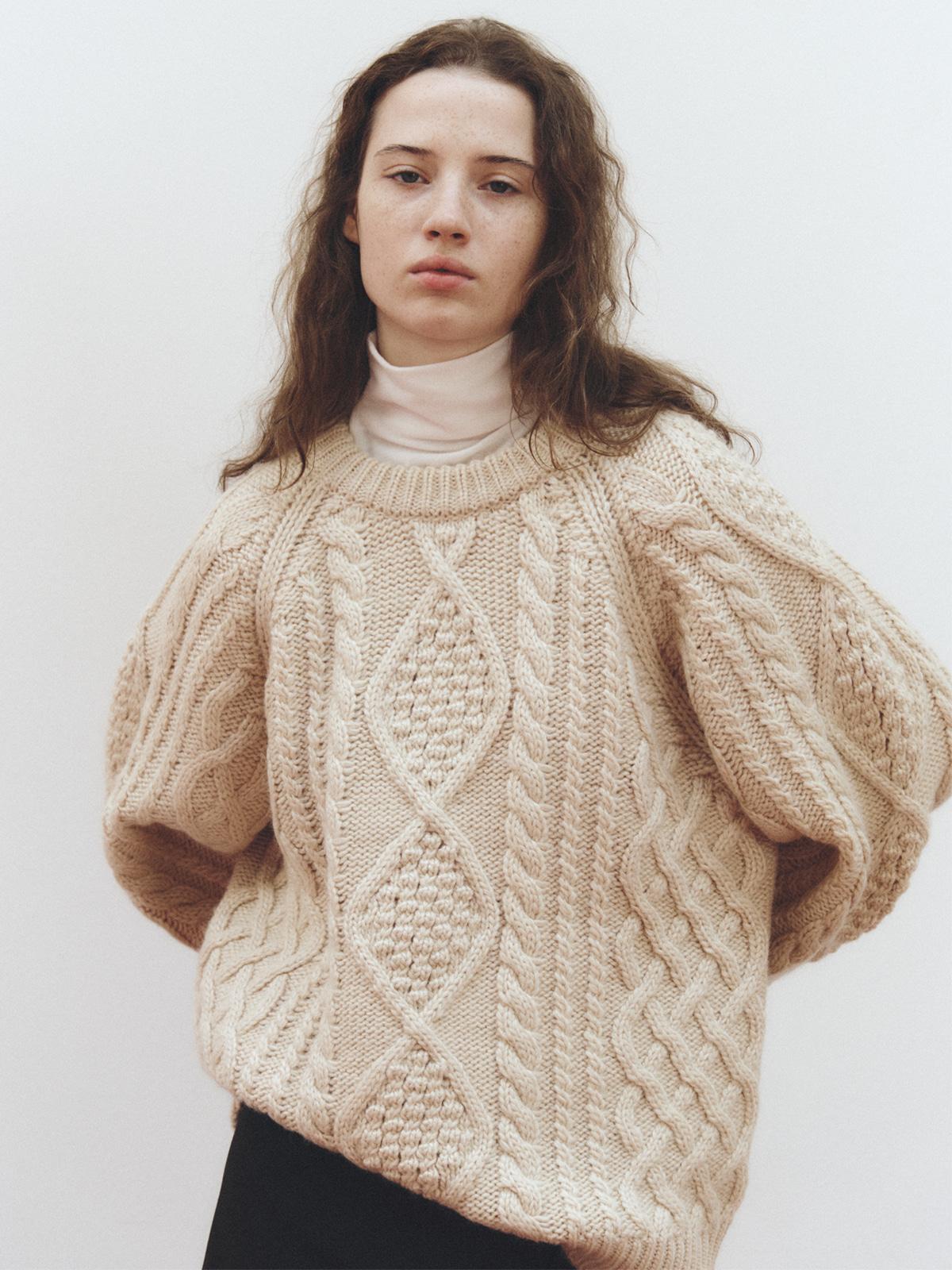 Reply Fisherman Cable Wool Sweater_Light Beige