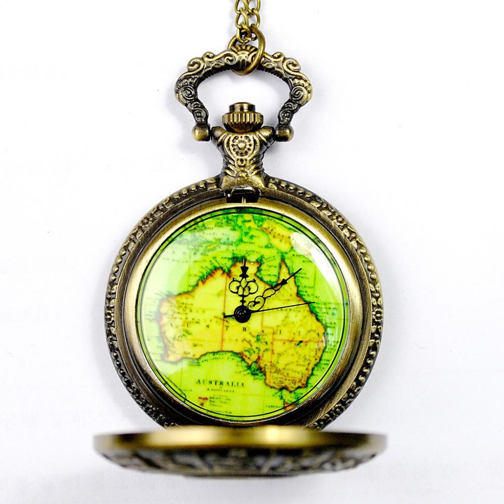 Vintage Map Surface Pocket Watch Men Women Quartz Wrist Watch