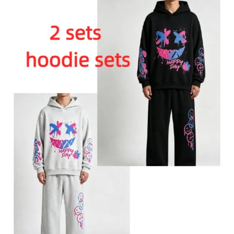 Felice Giorno Stampa Graffiti Bambini Felpe Pantaloni Set 2 Pezzi Moda Casual Street Felpe con Cappuccio Abbigliamento Vintage Ragazzo Ragazza