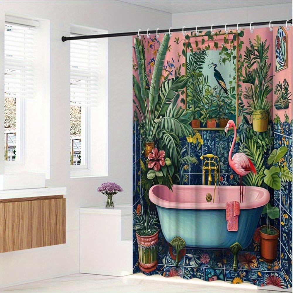 Tropical Flamingo Shower Curtain Jungle Garden Art Pink Bathtub Design Bathroom Decor Waterproof Printed Bath Curtain Home
