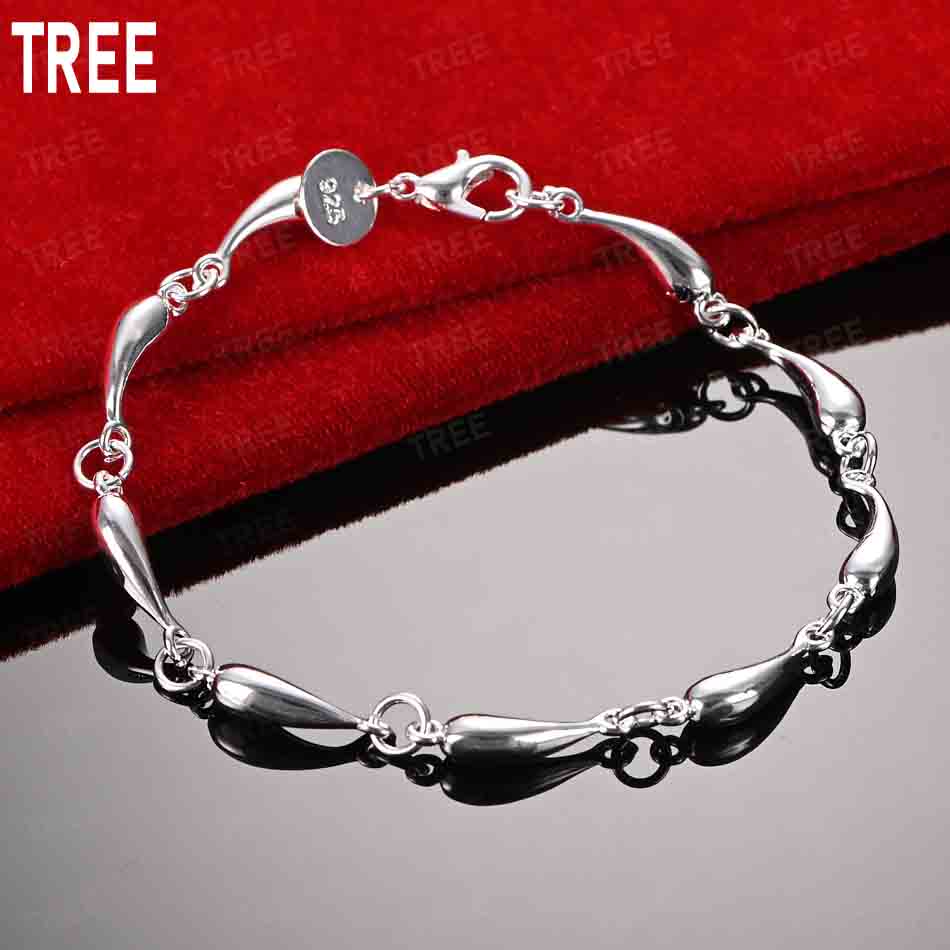 925 Sterling Silver Raindrop Side Chain Beautiful Bracelet Gift Jewelry 20CM