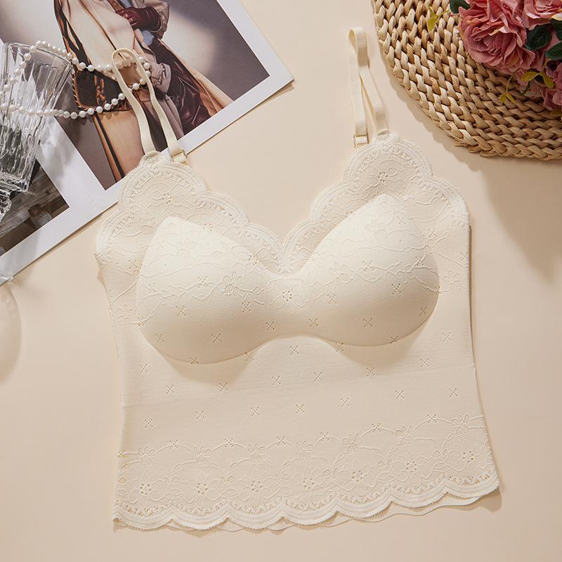

Sexy Lace V-neck Camisole Vest with Bra Underwear Without Steel Ring Worn Inside and Outside L молочный белый