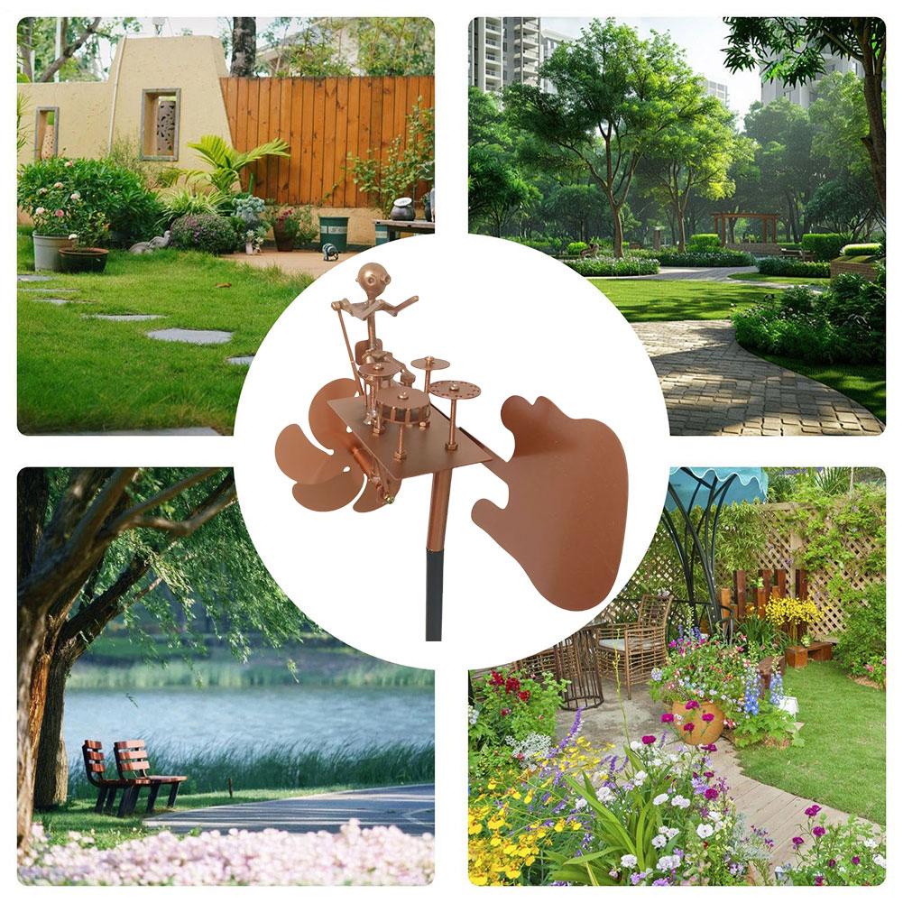 1-3pcs Metal Wind Spinner Metal Drummer Windmill Statue Rock Percussionist Music Art Statue for Yard Art Lawn Garden Decor