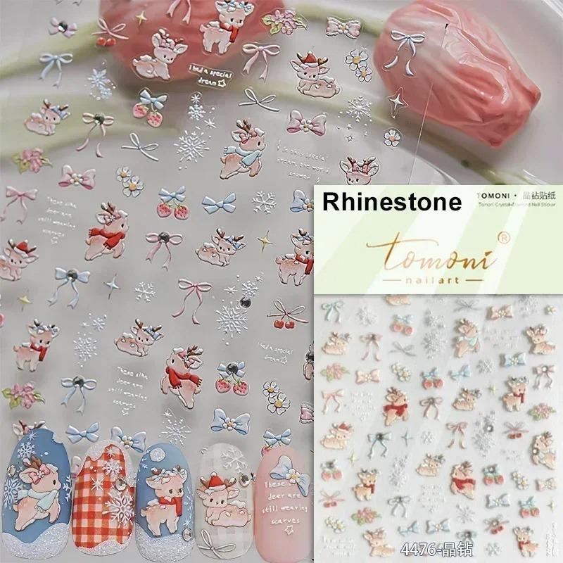 Gold Stamped Snowflake Stars White Christmas Tree Red Bowknot Cute 3D Nail Art Stickers Xmas Lovely Manicure Decals