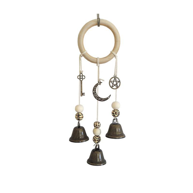 Melodisches Boho-Windspiel Natürlicher Holzring Vintage Metallglocken Wasserdicht für Außenbereich Hof Heimdekoration