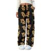 Pantaloni de pijama de pluș cu ursuleț drăguț pentru femei cu buzunar, cu picior larg, pantaloni casual de pluș