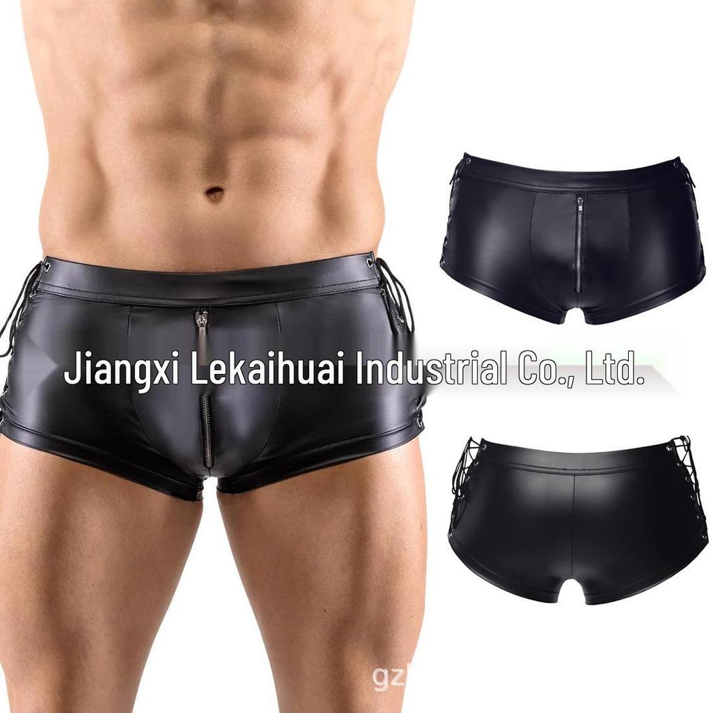 Cross-Border Men's Fetish Patent Leather Boxer Briefs Stage Costume