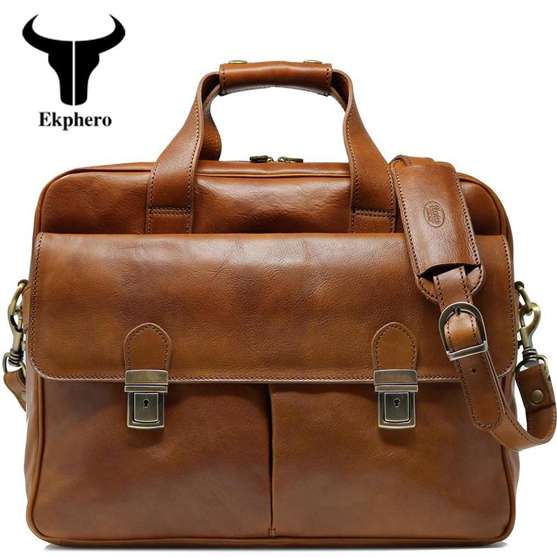 Ekphero Men Briefcases PU Leather 14 Inch Laptop Bag Messenger Bags