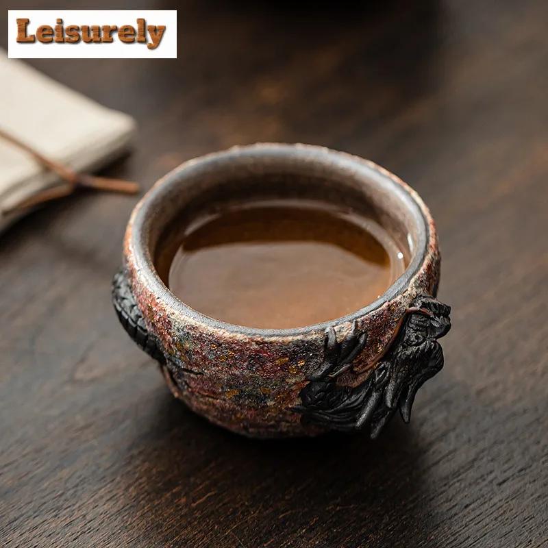 120 ml handgefertigte Teetasse aus Keramik mit Drachenmuster, Rock Mine Master Cup, Goldspitze, persönliche Teetasse, Jianzhan-Trinkgeschirr, Geschenkbox