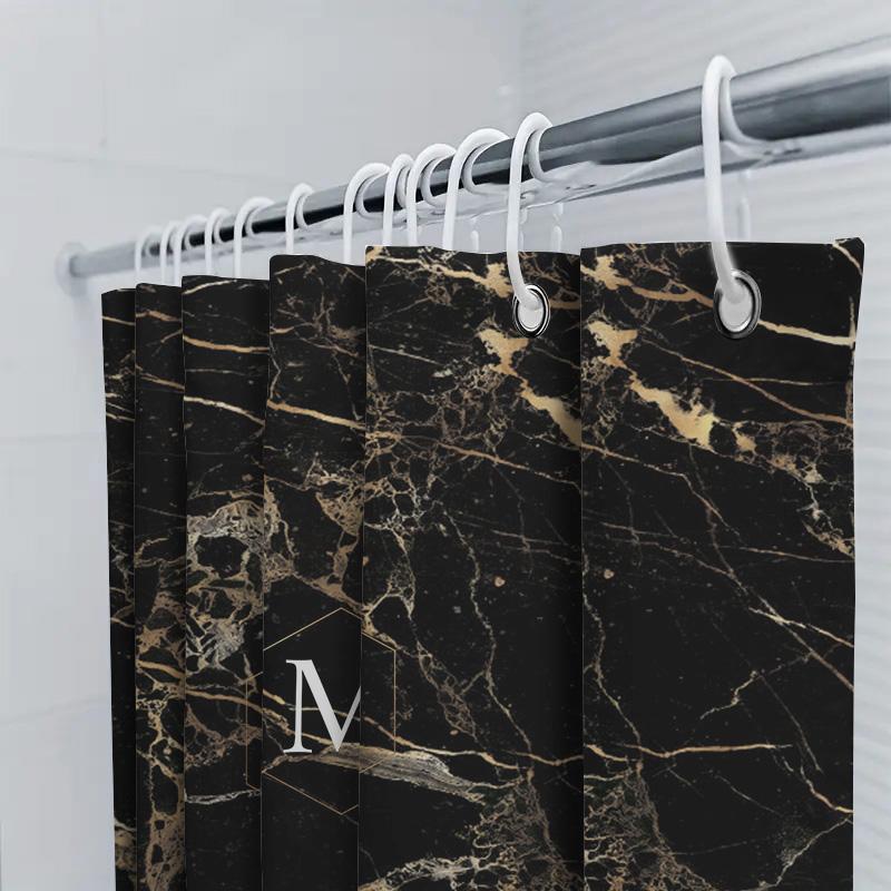 Luxury Golden Marble Shower Curtain with Initial: Bathroom Decor, Custom Size Available Modern Home Accessories for Bathtub Spa