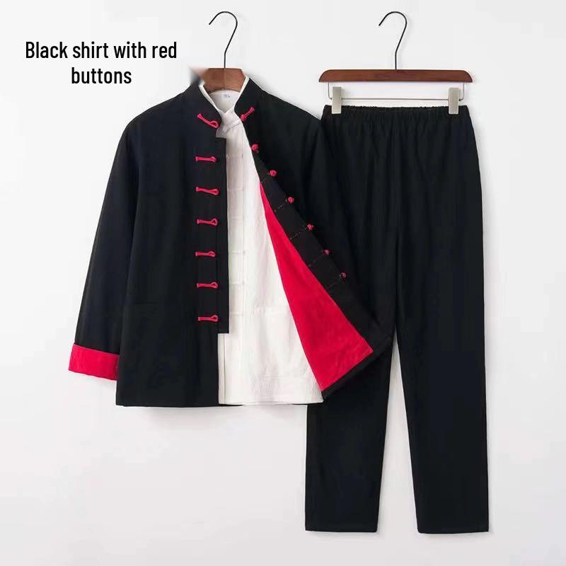 Men's Tang Suit Set: Retro Zhongshan Jacket, Chinese Style Hanfu for Middle-Aged & Elderly, Spring/Autumn Wear.