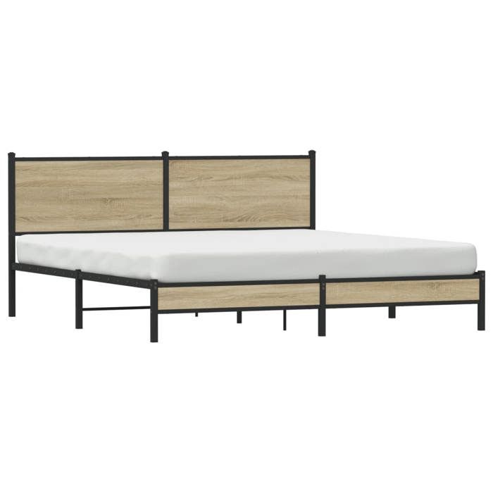 VidaXL Metal Bed Frames with Sonoma Oak Headboard 180x200 Cm, Double Bed, Bedroom Furniture, Bed 3301391