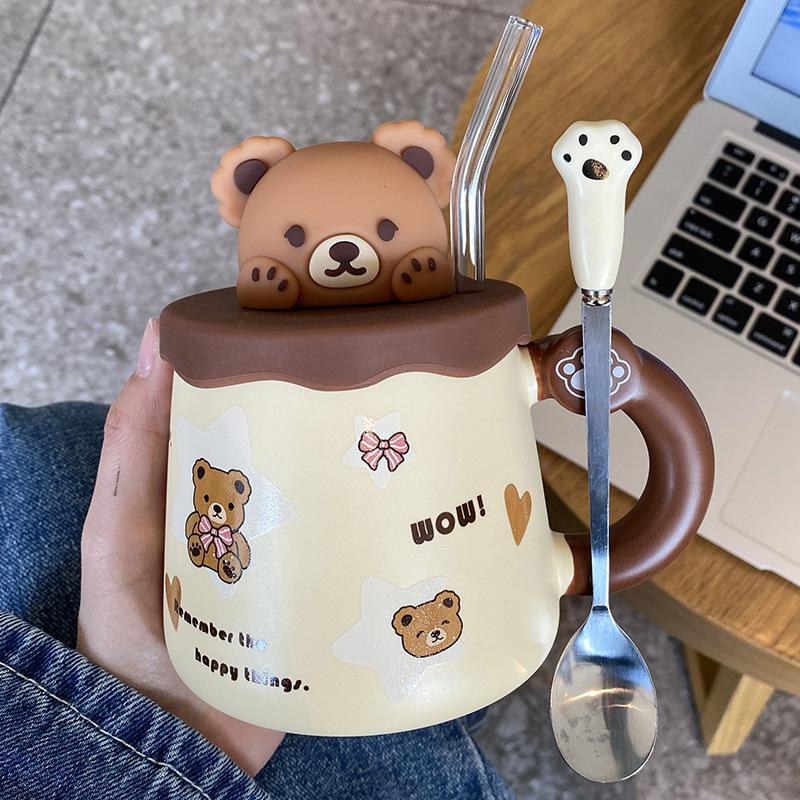 Ceramic Cup Souvenir Mug with Lid Spoon Creative Cute High Value Couple Coffee Water Cup