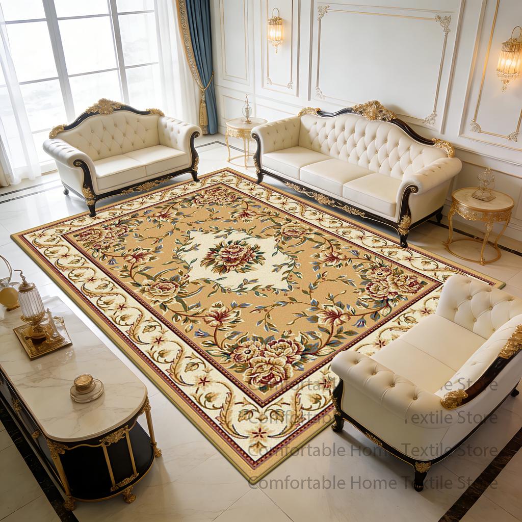 Alfombra de Sala de Estar con Flores Europeas de Lujo Área Grande Antideslizante Alfombras Suaves Decoración Dormitorio Fácil de Limpiar Felpa Corta Felpudo de Suelo