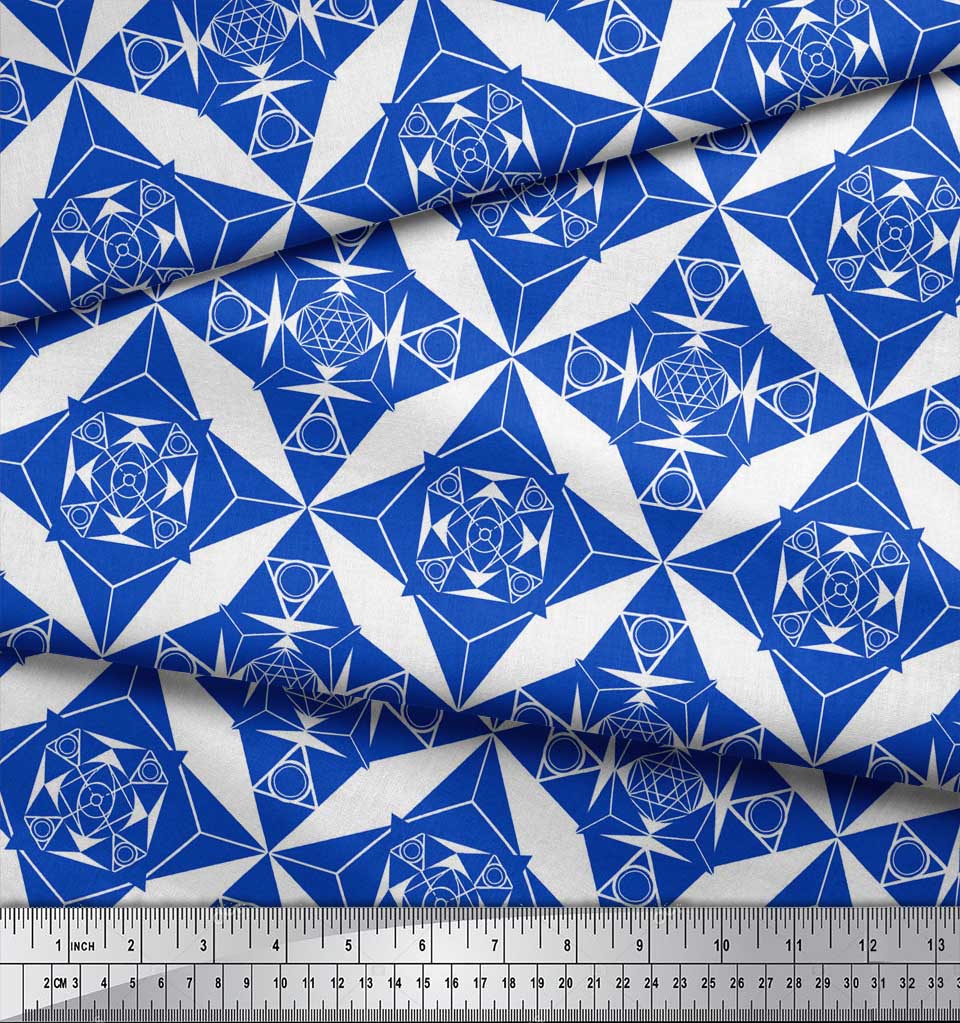 Soimoi Tessuto Raso Crêpe Nero Giappone Stampa Geometrica Stella Tessuto Geometrico al metro 42 Pollici