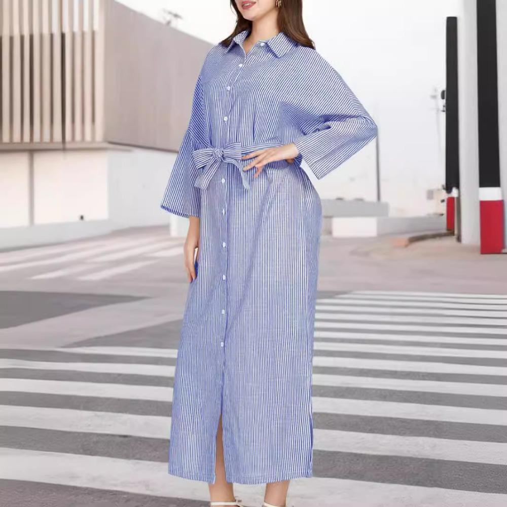 Women's Striped Shirt Skirt Loose Dress