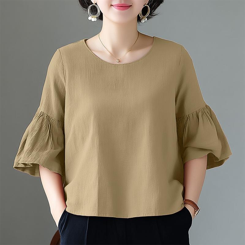 ZANZEA Women Casual Round Neck Loose 3/4 Sleeve Solid Blouse