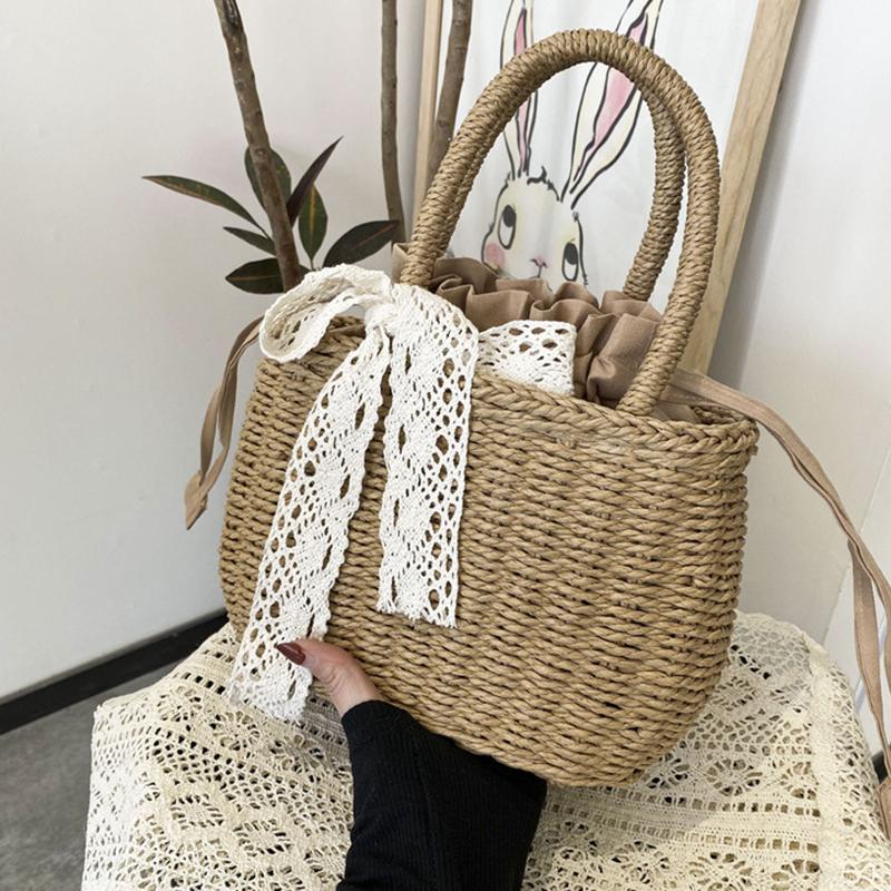 Yogodlns Stro Zak met Trekkoord voor Dames Tas met Handvat Zomer Strand Geweven Boho Tas Rotan Grote Capaciteit Tote Bag Dames Shopper Clutch