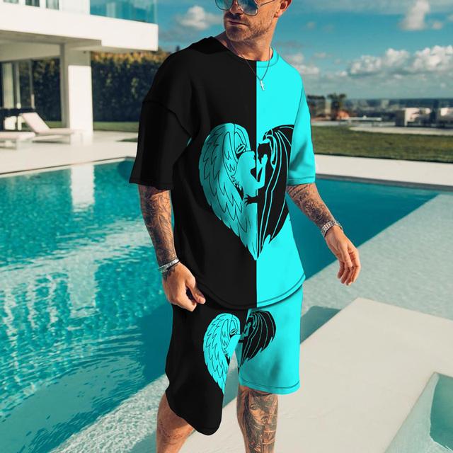 Summer Sportswear T-Shirt Men's Sportswear Suit Casual O-Neck Men's Shorts Two-Piece Clothes Harajuku