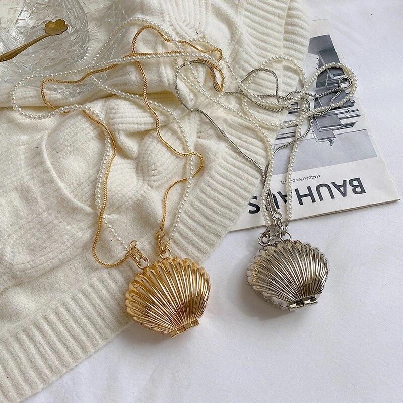 2024 New Summer Lipstick Bags For Women Fashion Pearl Mini Purse Crossbody Bag High Quality Gold Shell Bag Designer Shoulder Bag