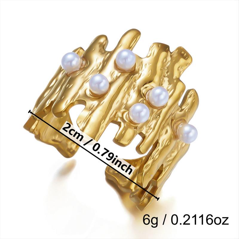 Stainless Steel Flower Ring Women Leopard Irregular White Mother of Pearl Stackable Open Ring Retro Colorfast Banquet Jewelry