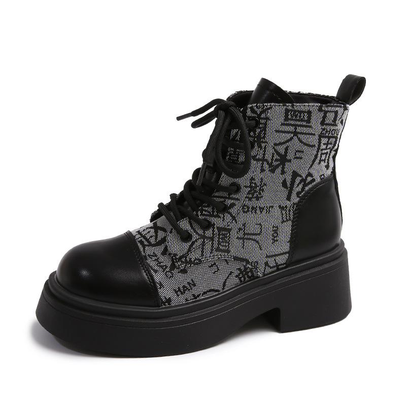 

Maillard short Martin boots women s 2024 autumn new women s boots retro wind thick-soled heightening lace-up locomotive boots 40 серый