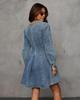 Elegant Autumn Patchwork Waist-Cinching Denim Dress - Long-Sleeved for Women