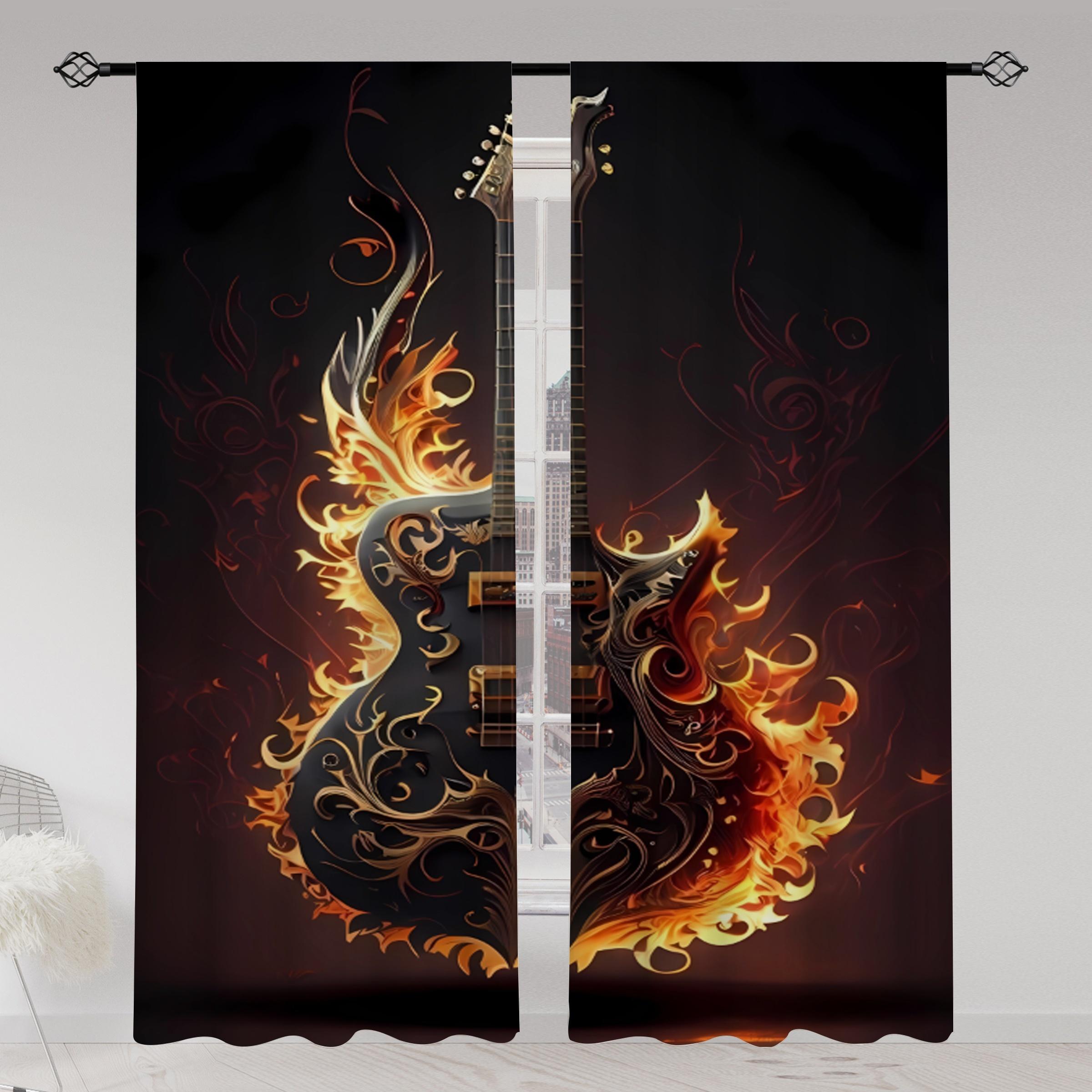 

set of 2 Music Notes Printing Curtain Rod Pocket Window Treatment Ideal for Bedroom Work Office Cooking Space Living Area Room Study For House 2x50W130H(CM)&hook