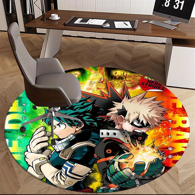 1pc My Hero Academia Anime Theme Round Carpet  Office Chair Mat, AntiSlip Rug, Suitable for Home, Living Room, Bedroom, Game Room