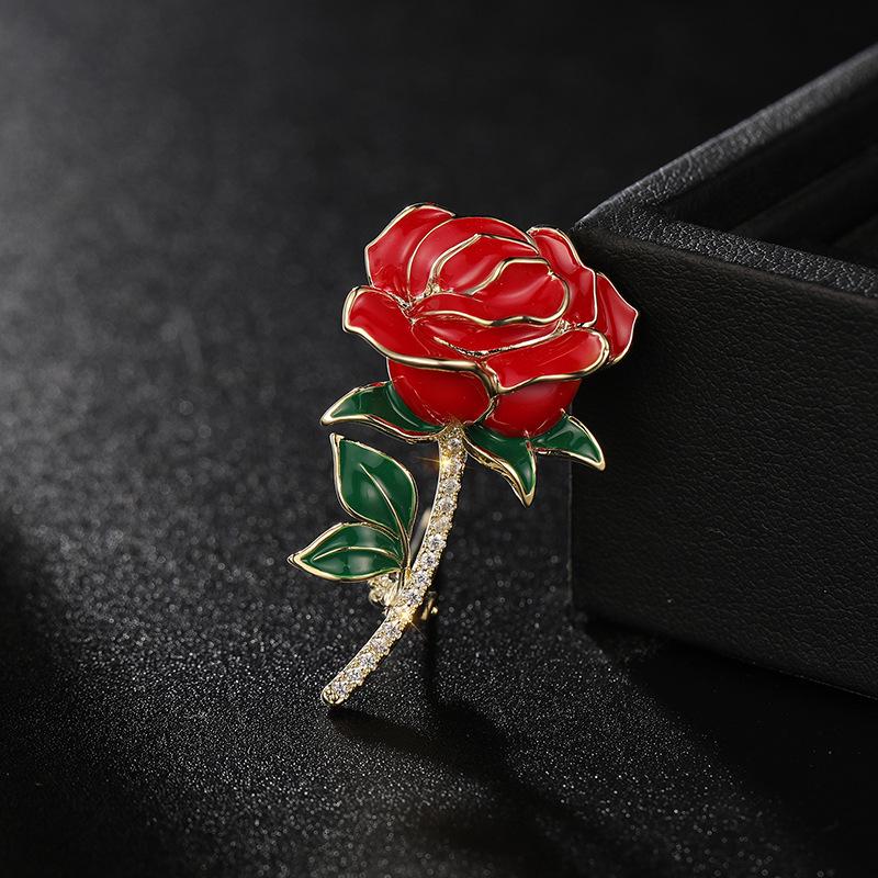 Bo Xin Yun Valentine's Day Rose Brooch: High-end Enamel Zirconia Floral Pin Corsage