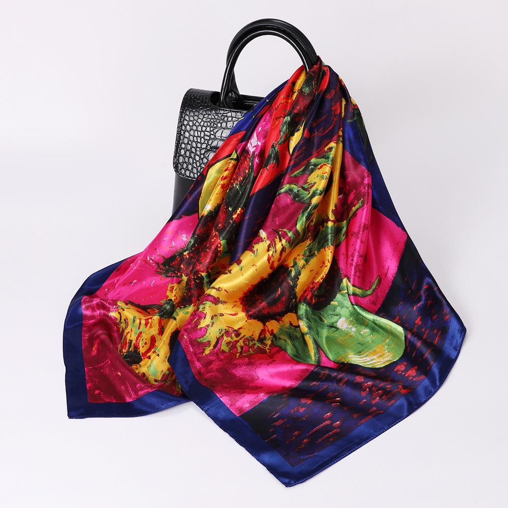 

Высококачественные роскошные шелковые шарфы, повязка на голову, шарфы, шейный шарф для женщин, шелковый шарф с цепочкой, женская декоративная шаль 90cm