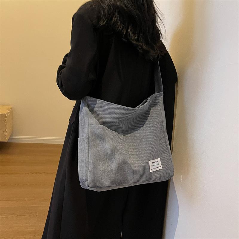 Corduroy Women's Solid Color Top Handle Shoulder Bag Women Trend Aesthetic Luxury Large Capacity Shopper Crossbody Bag CLE