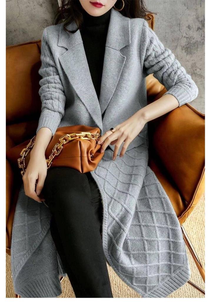 Women's Mid-Length Wool Knit Cardigan - Thickened Loose Sweater Coat for Autumn & Winter
