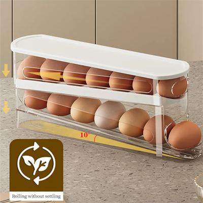 Double Layer Rolling Egg Dispenser Refrigerator Egg Storage Box Automatic Scrolling Egg Holder Household Large Capacity Kitchen
