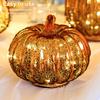 Halloween Artificial Glass Pumpkin with LED Lights Glass Decoration Halloween LED Lights Lamp Festive Atmosphere Decorations